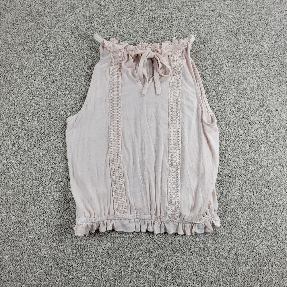 Chelsea & Violet Top Womens M Pink Collar Tie Ruffle Lace Trim Sleeveless Tank